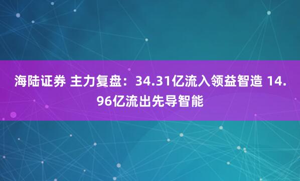海陆证券 主力复盘:34.31亿流入领益智造 14.96亿流出先导智能
