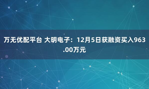 万无优配平台 大明电子：12月5日获融资买入963.00万元